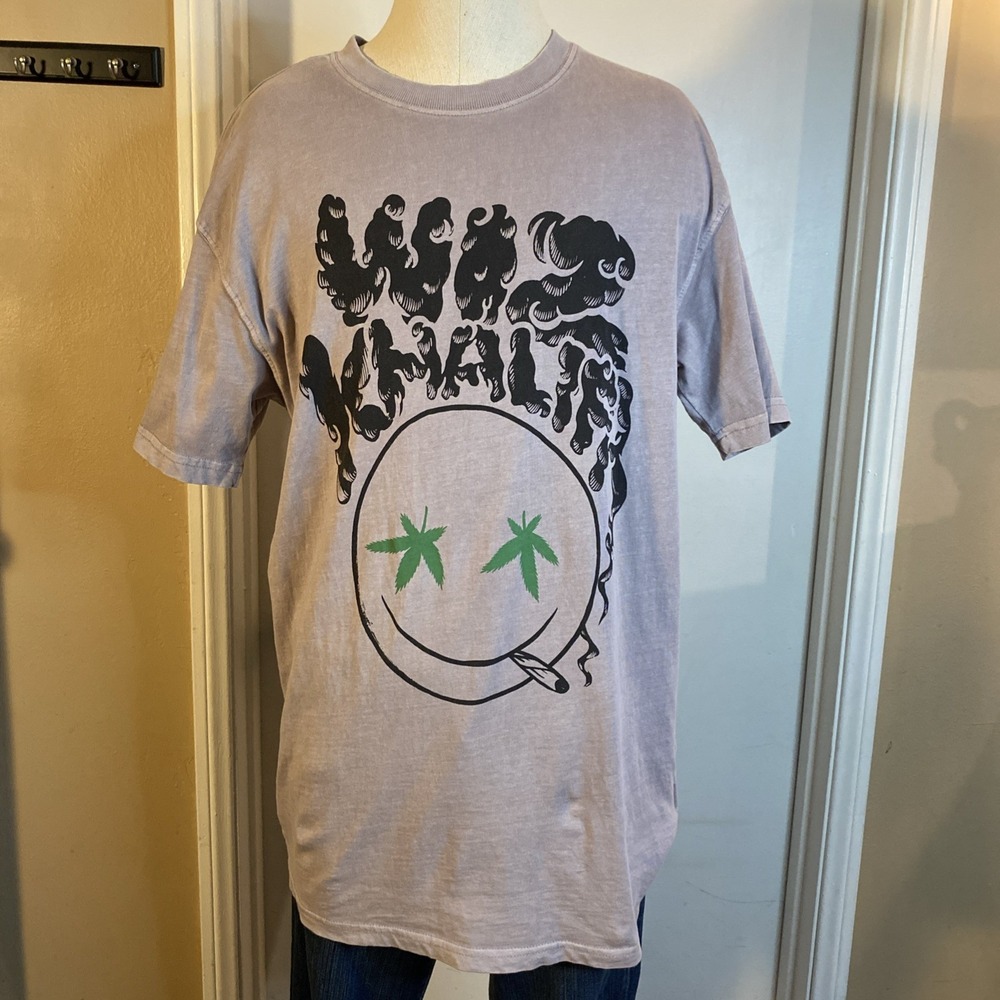 WIZ KHALIFA T-Shirt Men Size‎ XS Smoking Smiley Face Gray Cotton Graphic Music